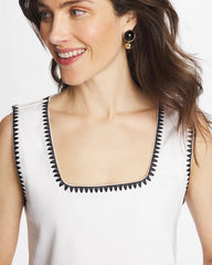 Chico's | Blanket Stitch Contour Cotton™ Square Neck Tank/ Alabaster