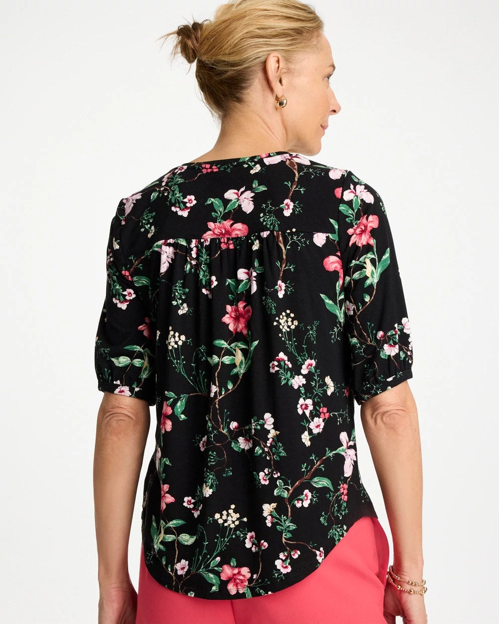 Chico's | Kyoto Shirred Elbow Sleeve Tee/ Black