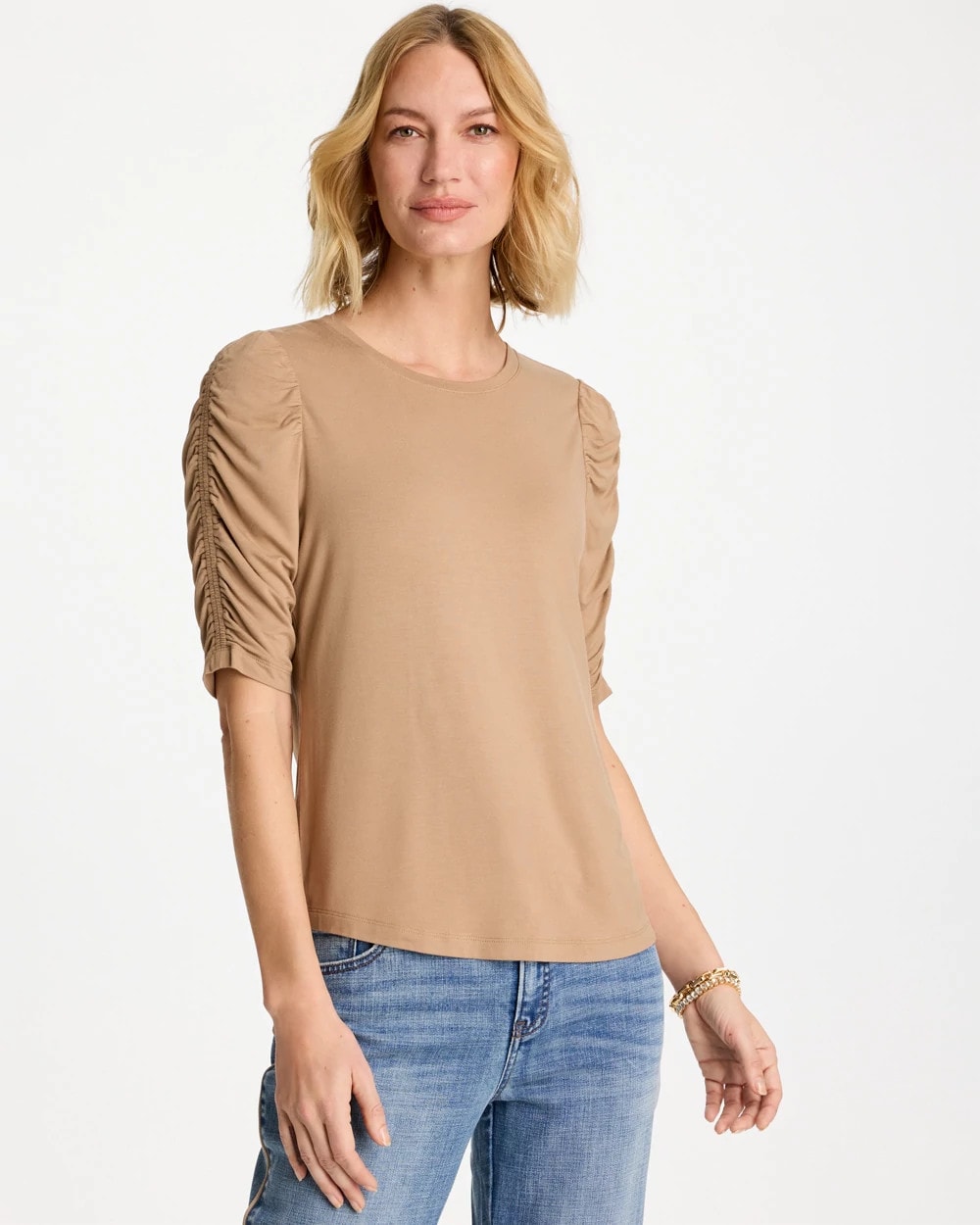 Chico's | Touch of Cool™ Ruched Sleeve Knit Tee/ Cattail Brown
