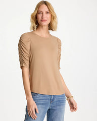 Chico's | Touch of Cool™ Ruched Sleeve Knit Tee/ Cattail Brown