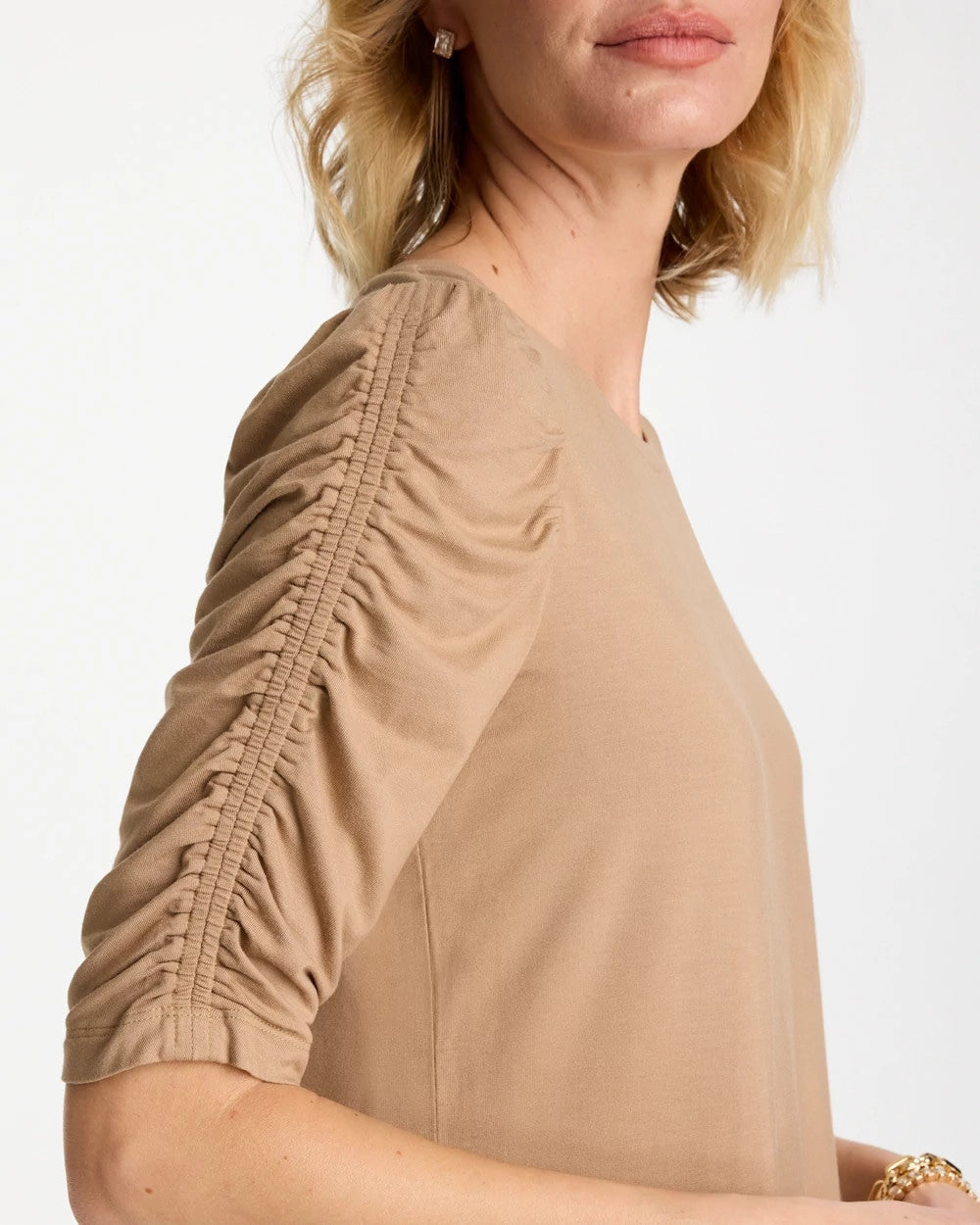 Chico's | Touch of Cool™ Ruched Sleeve Knit Tee/ Cattail Brown