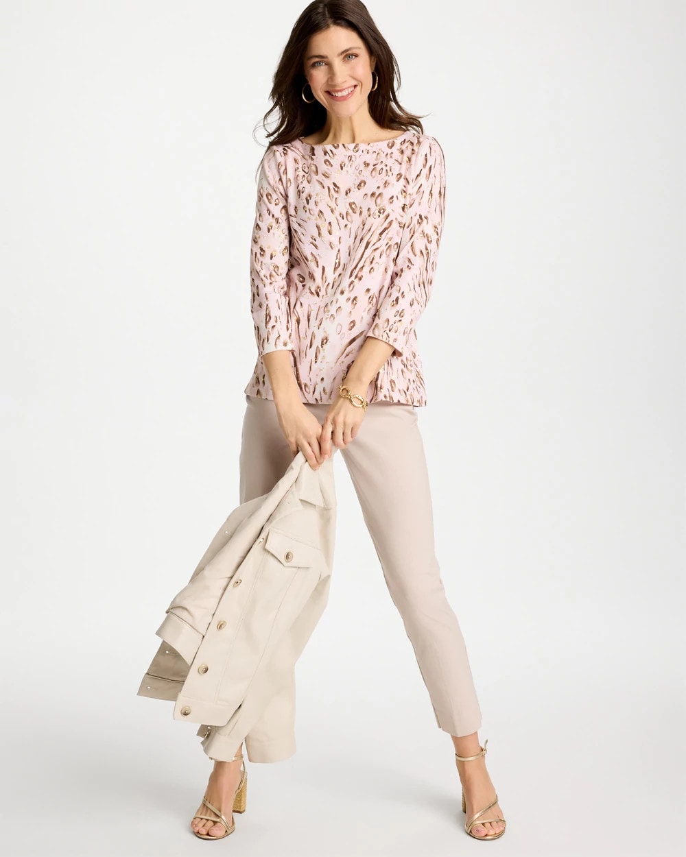 Chico's | Animal Foiled Pima 3/4 Sleeve Tee/ Alabaster