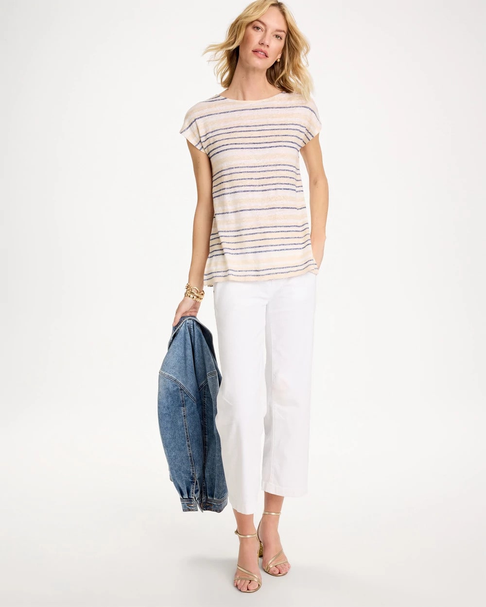 Chico's | Striped Linen Dolman Tee/ Passport Blue