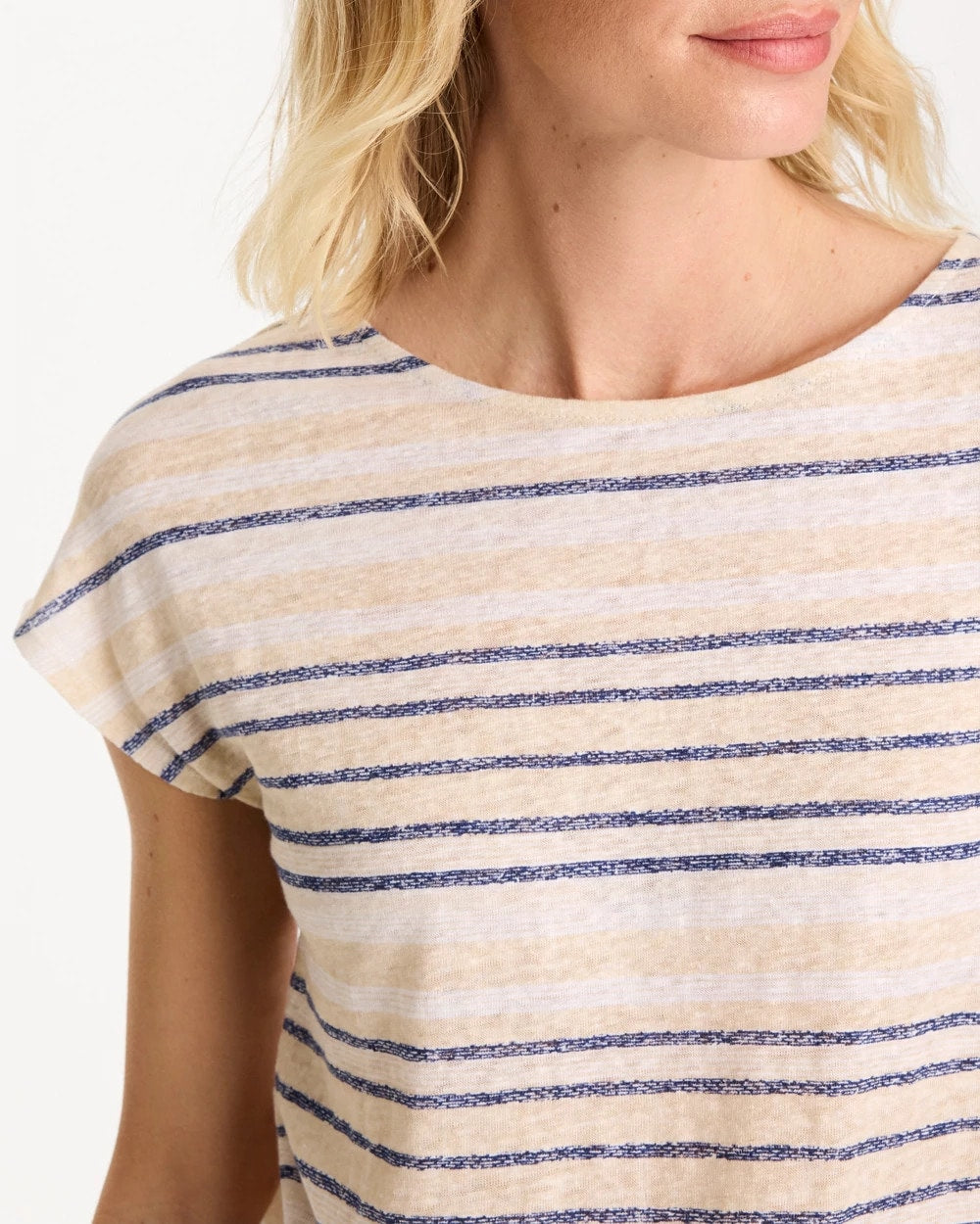 Chico's | Striped Linen Dolman Tee/ Passport Blue