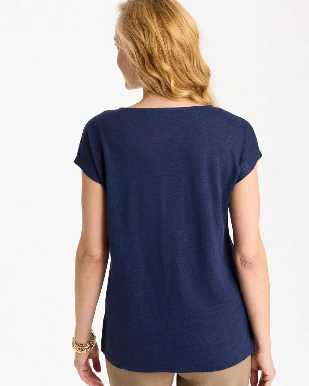 Chico's | Embroidered Linen Dolman Tee/ Passport Blue