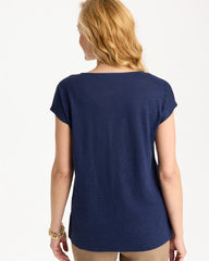 Chico's | Embroidered Linen Dolman Tee/ Passport Blue