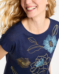 Chico's | Embroidered Linen Dolman Tee/ Passport Blue
