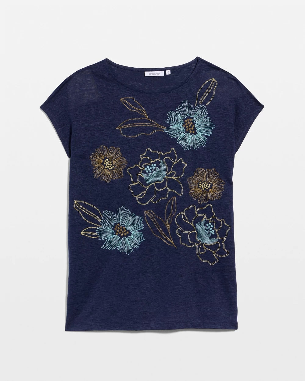 Chico's | Embroidered Linen Dolman Tee/ Passport Blue