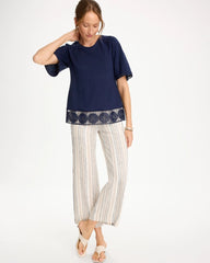 Chico's | Linen Crochet Tee/ Passport Blue