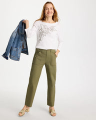 Chico's | Embroidered Pima 3/4 Sleeve Tee/ Alabaster