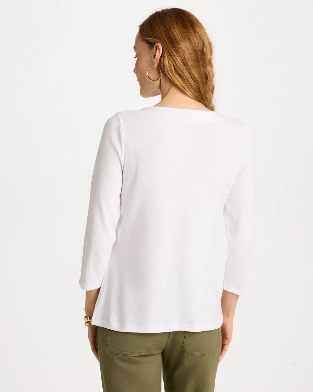 Chico's | Embroidered Pima 3/4 Sleeve Tee/ Alabaster
