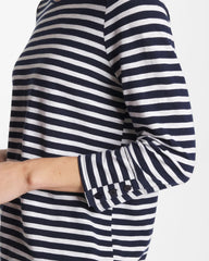 Chico's | Striped Cotton Slub 3/4 Sleeve Button Tee/ Passport Blue