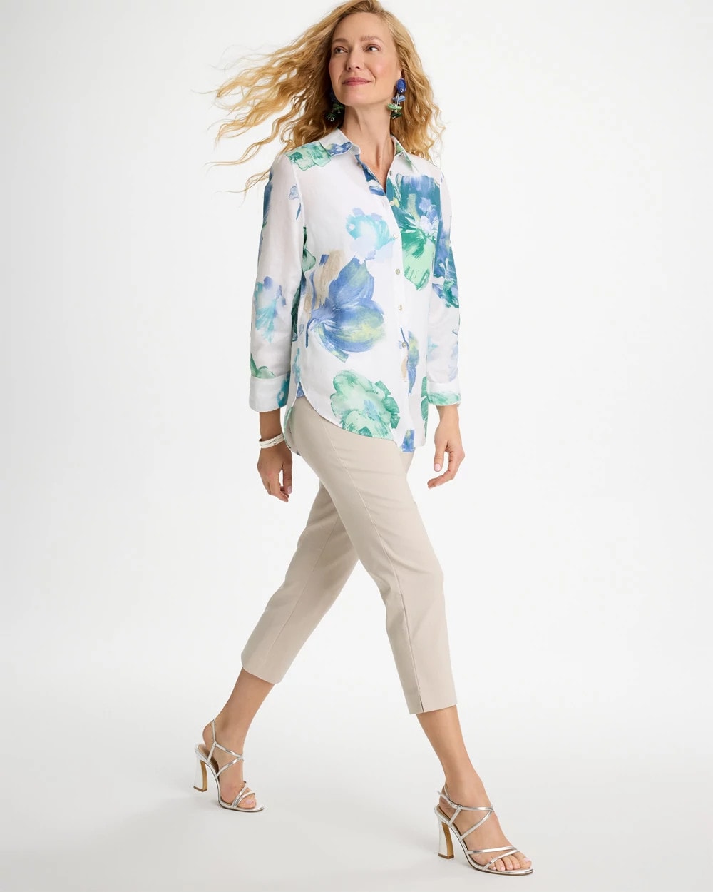 Chico's | No Iron™ Printed Linen Shirt/ Passport Blue
