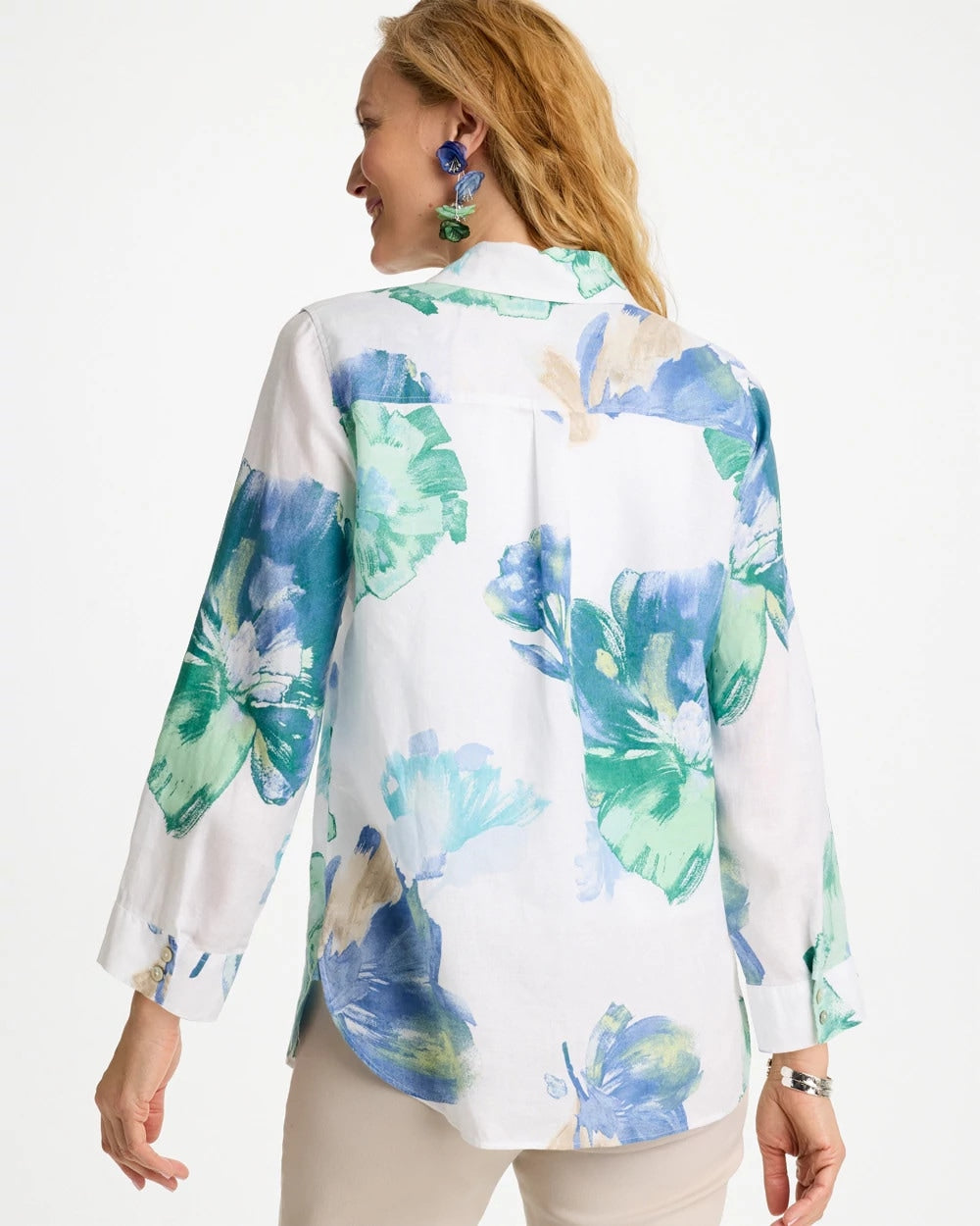 Chico's | No Iron™ Printed Linen Shirt/ Passport Blue