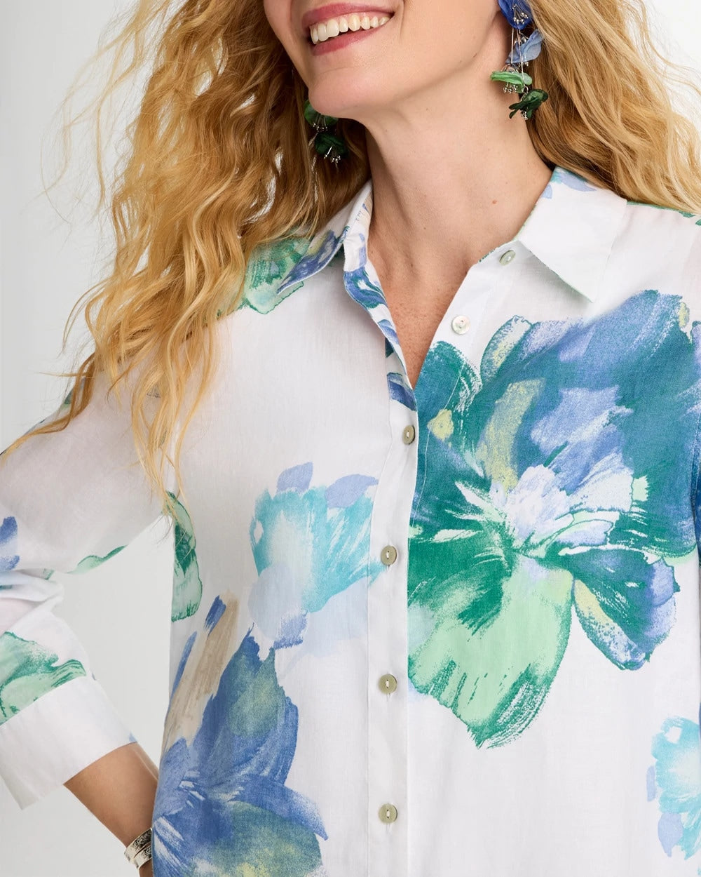 Chico's | No Iron™ Printed Linen Shirt/ Passport Blue