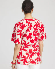 Chico's | Floral Linen Popover Shirt/ Red Glow