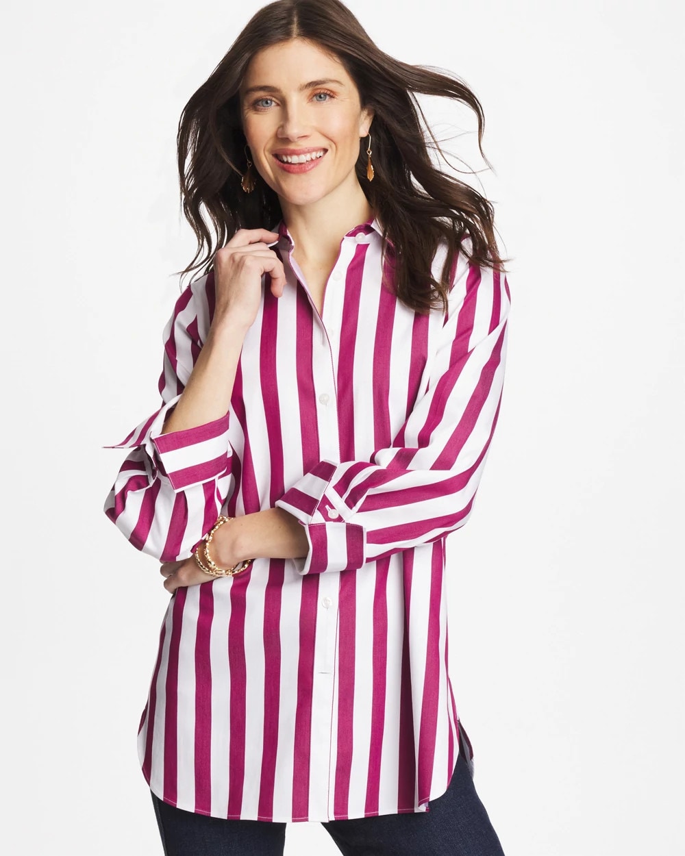 Chico's | No Iron™ Stretch Striped Shirt/ Gladiolus