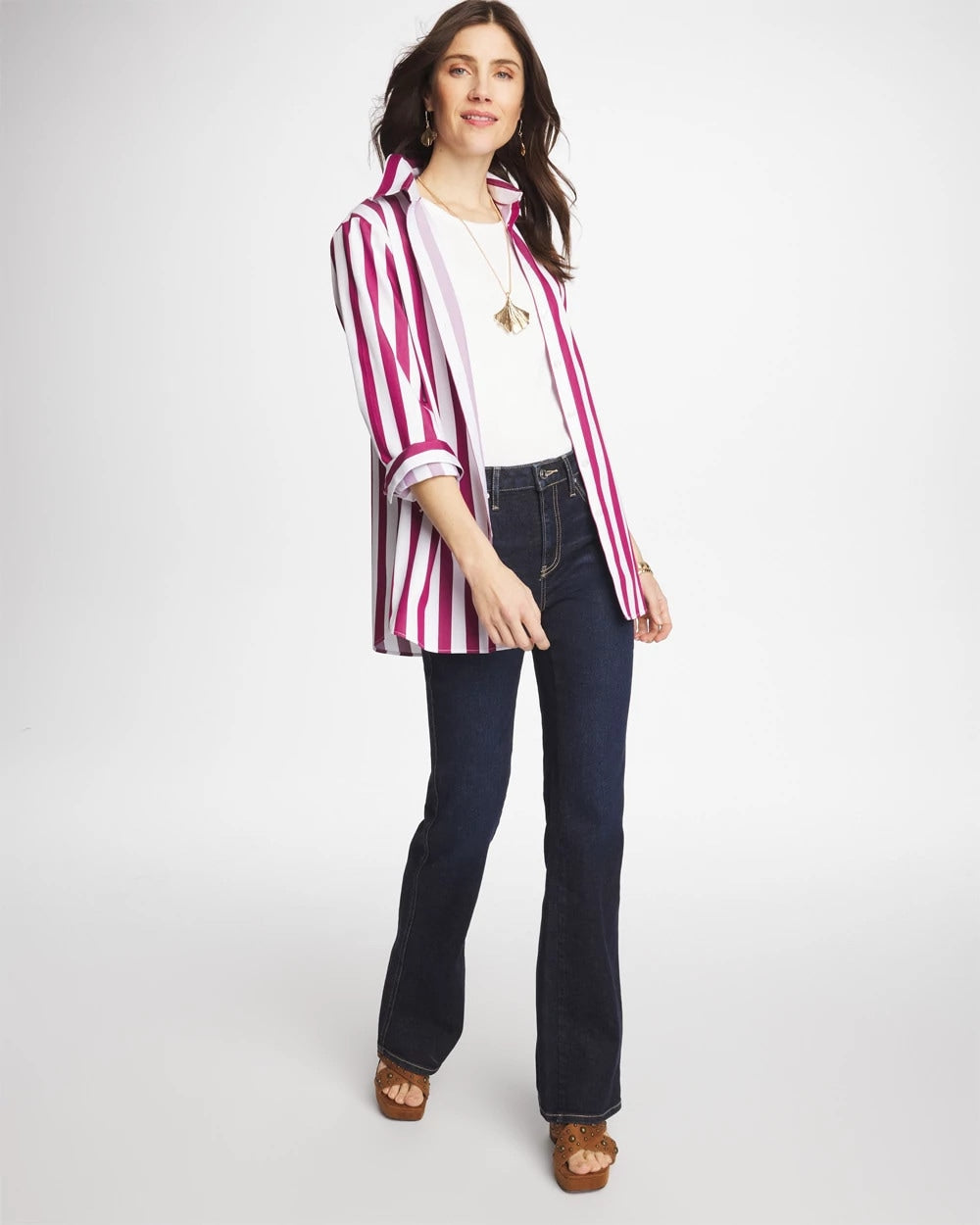 Chico's | No Iron™ Stretch Striped Shirt/ Gladiolus
