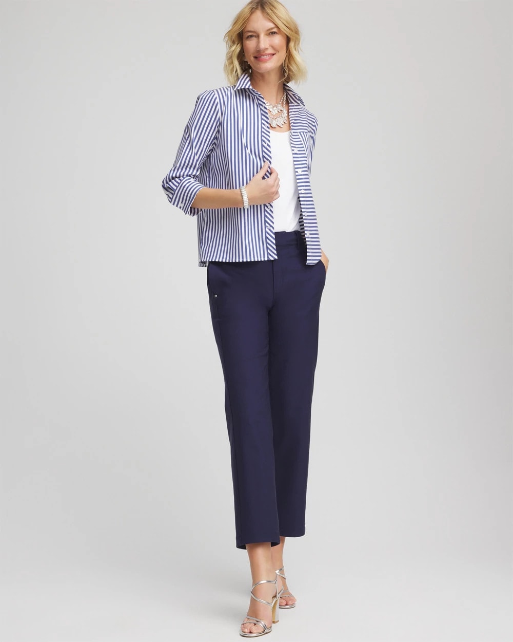 Chico's | Stripe Mixing Poplin Shirt/ Hidden Sapphire