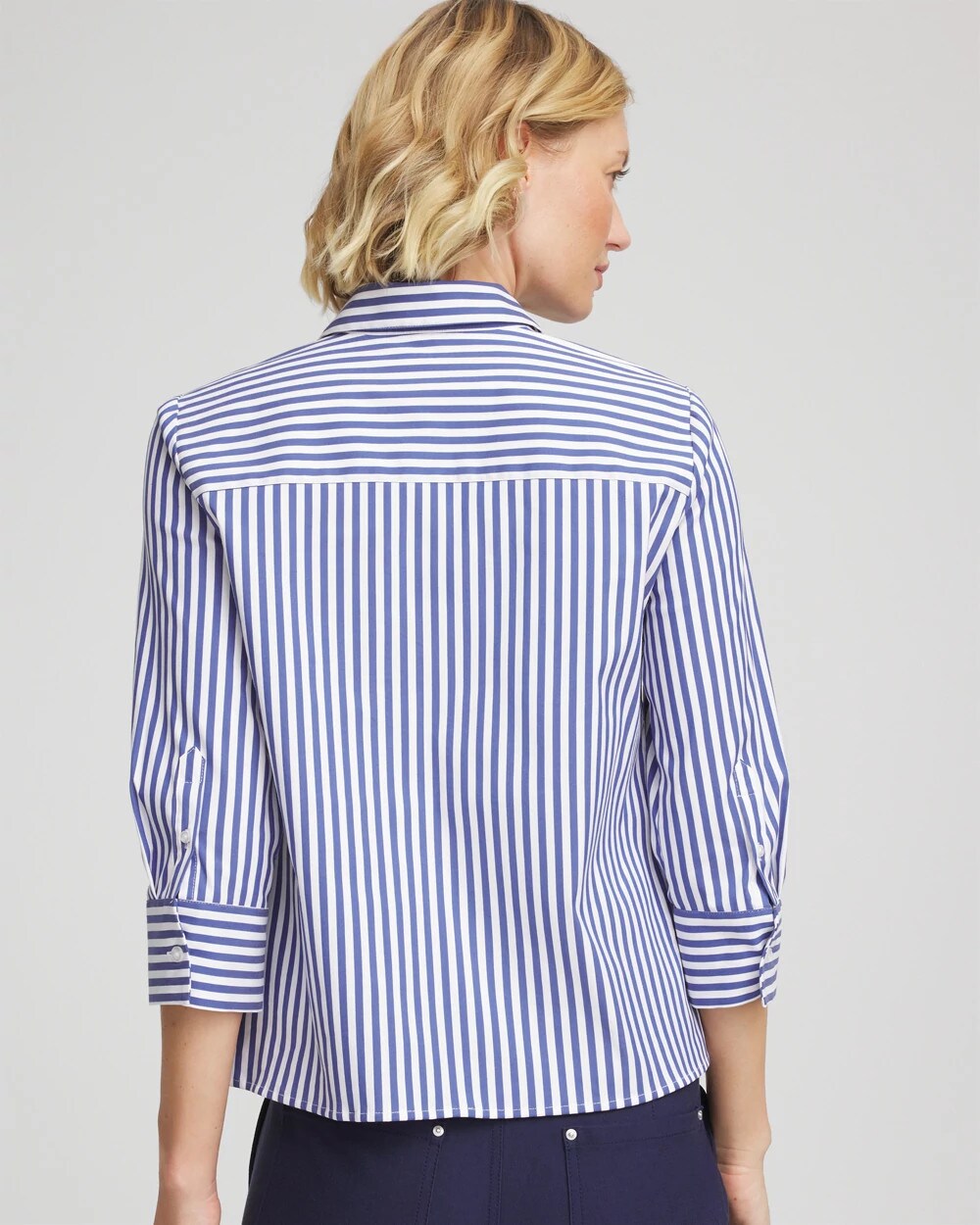 Chico's | Stripe Mixing Poplin Shirt/ Hidden Sapphire