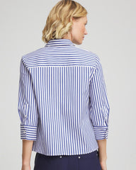 Chico's | Stripe Mixing Poplin Shirt/ Hidden Sapphire