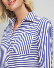 Chico's | Stripe Mixing Poplin Shirt/ Hidden Sapphire