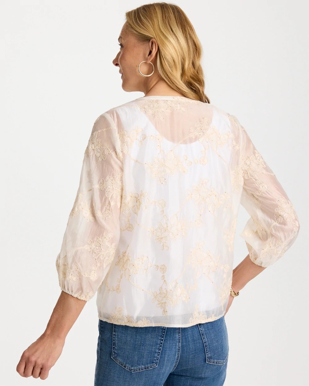 Chico's | Embroidered Tassel Tie-Front Top/ Alabaster