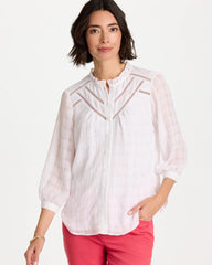 Chico's | Cutwork Trim Chiffon Blouse/ Alabaster