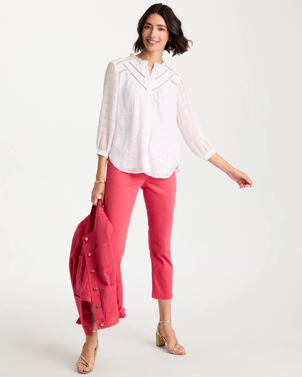 Chico's | Cutwork Trim Chiffon Blouse/ Alabaster