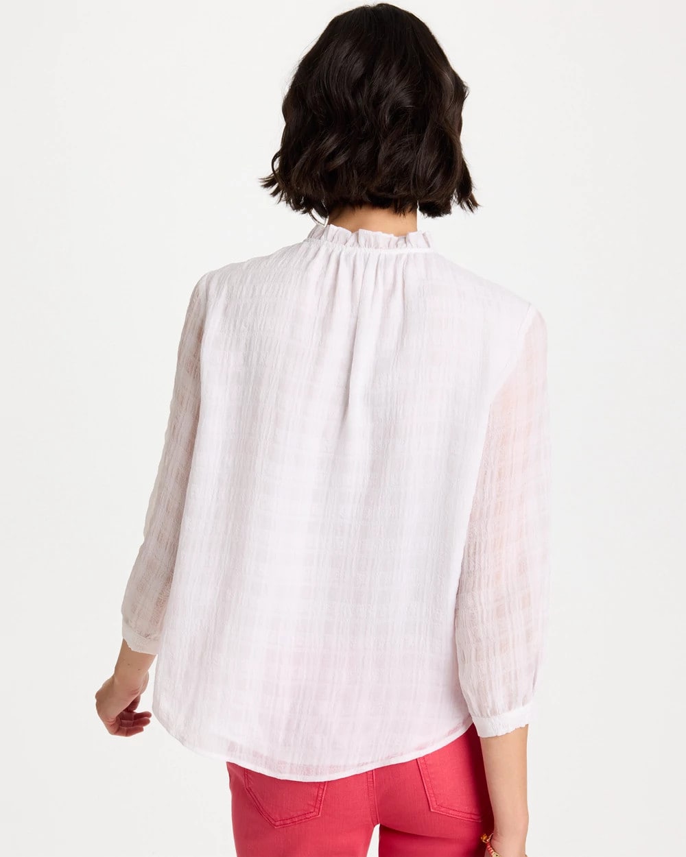 Chico's | Cutwork Trim Chiffon Blouse/ Alabaster
