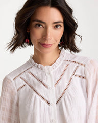Chico's | Cutwork Trim Chiffon Blouse/ Alabaster