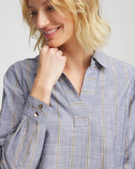 Chico's | Chambray Striped Soft Popover/ Indigo