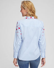 Chico's | V-Day Striped Poplin Shirt/ Tidal Blue