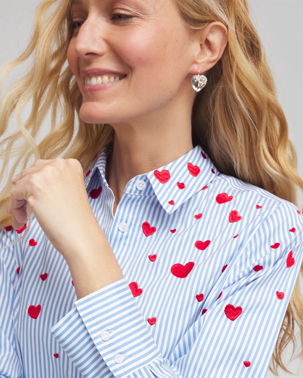Chico's | V-Day Striped Poplin Shirt/ Tidal Blue