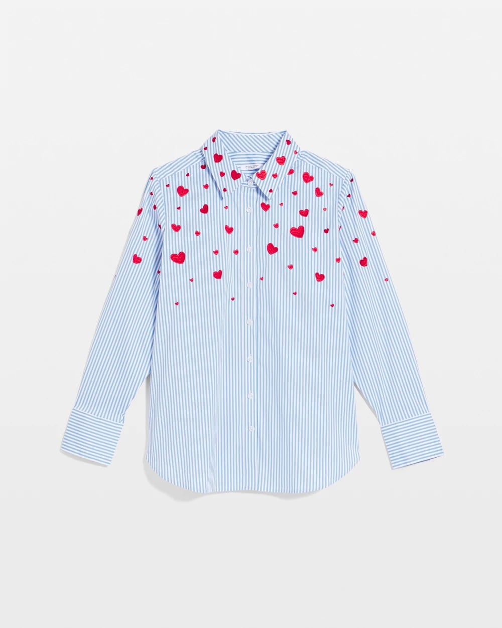 Chico's | V-Day Striped Poplin Shirt/ Tidal Blue