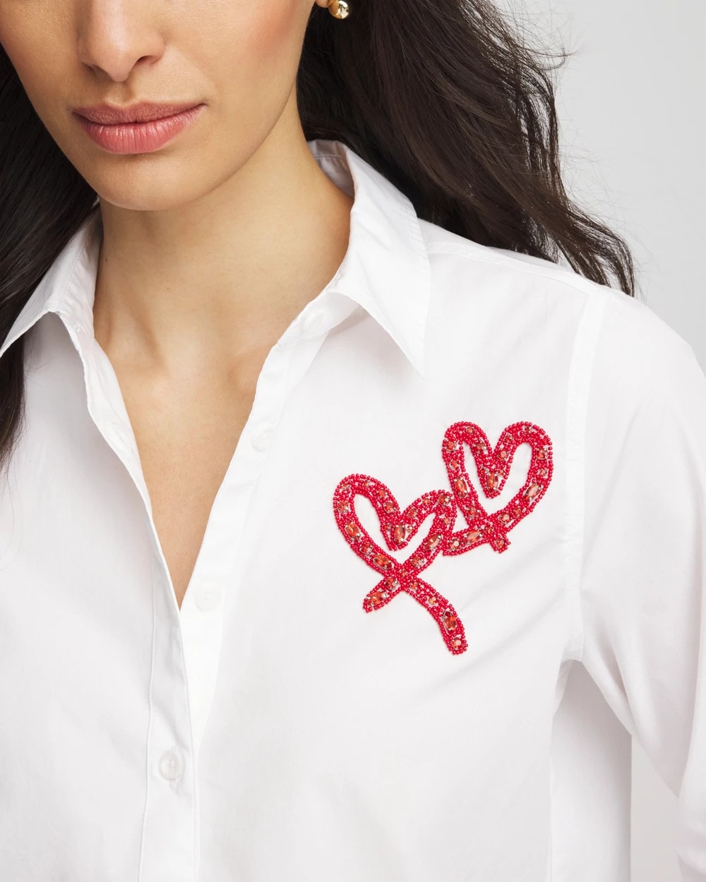 Chico's | Crystal Heart Poplin Shirt/ Alabaster