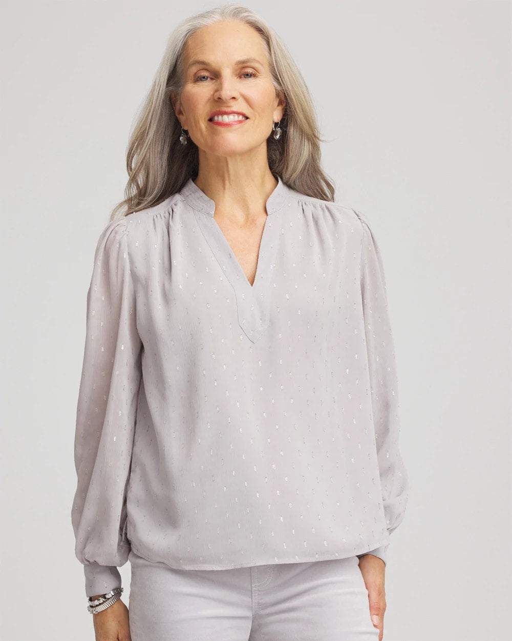 Chico's | Georgette Clip Dot Blouse/ Dove Gray