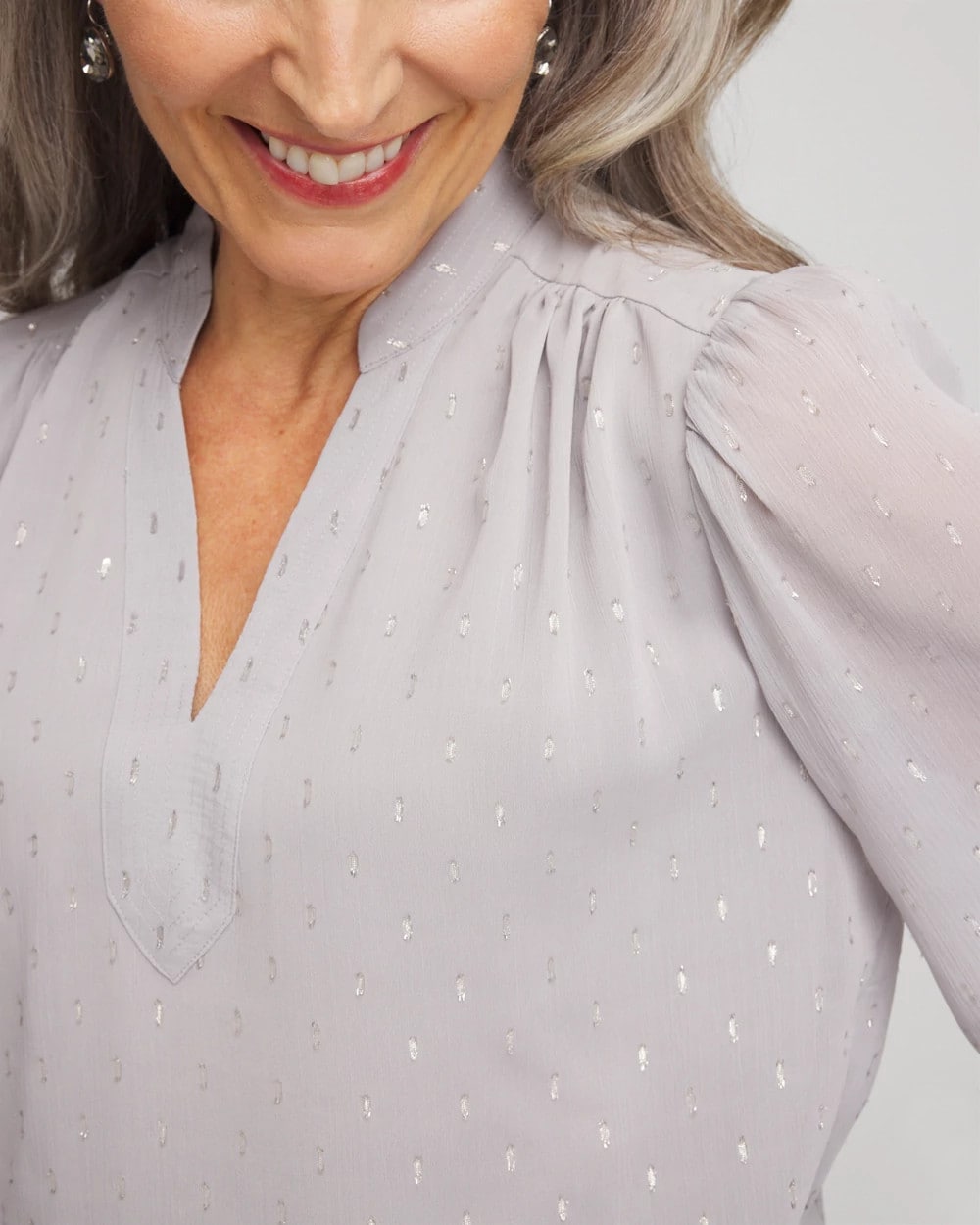 Chico's | Georgette Clip Dot Blouse/ Dove Gray