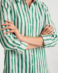Chico's | No Iron™ Striped Linen Tunic/ Hunter Green