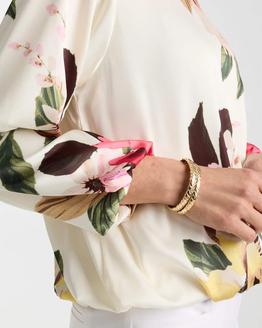 Chico's | Crewneck Satin Bubble Hem Top/ Hot Honeysuckle
