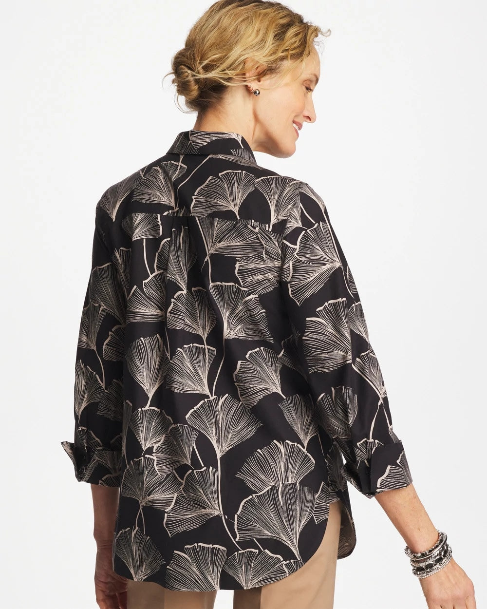 Chico's | No Iron™ Stretch Ginkgo Glory Shirt/ Black
