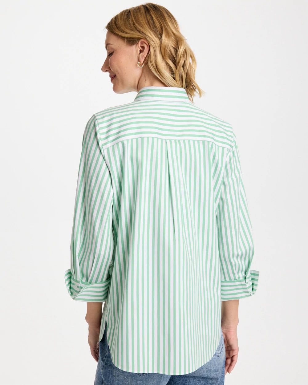Chico's | No Iron™ Striped Stretch Shirt/ Peppermint Green