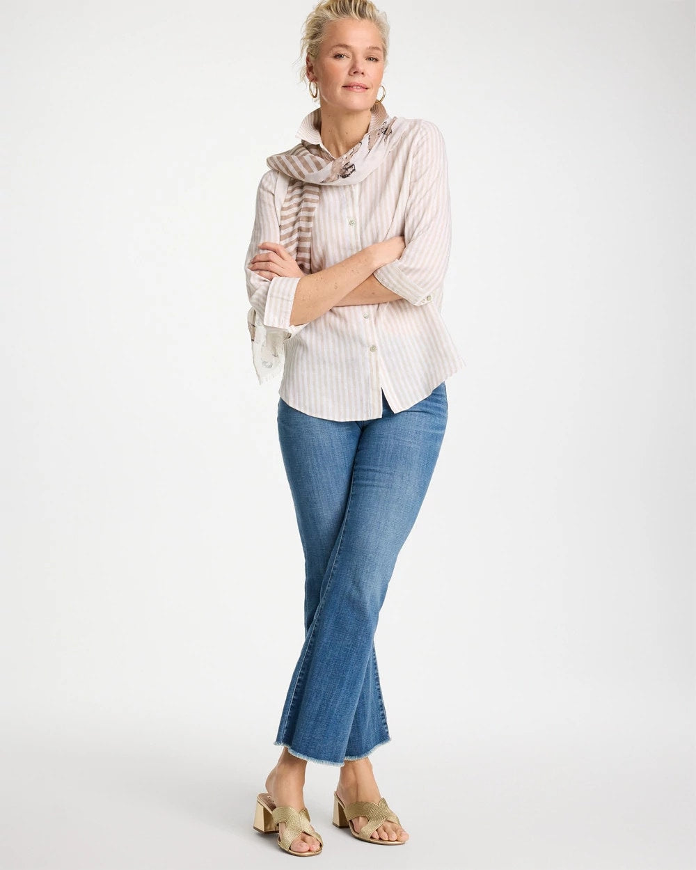 Chico's | No Iron™ Striped Linen Shirt/ Oatmeal