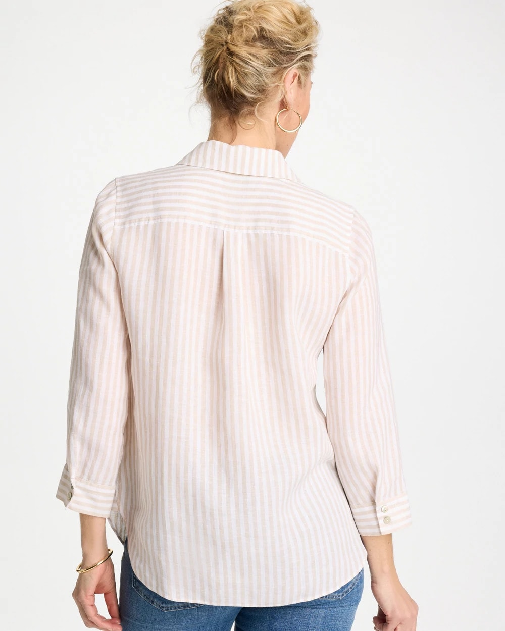 Chico's | No Iron™ Striped Linen Shirt/ Oatmeal