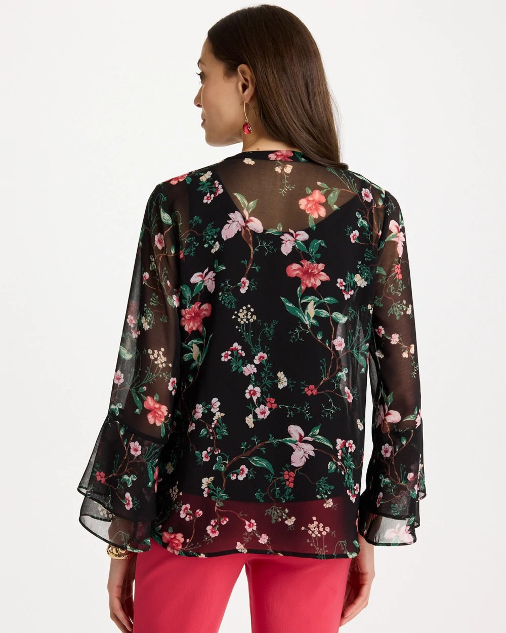 Chico's | Georgette Ruffled Cuff Blouse/ Black