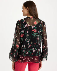 Chico's | Georgette Ruffled Cuff Blouse/ Black