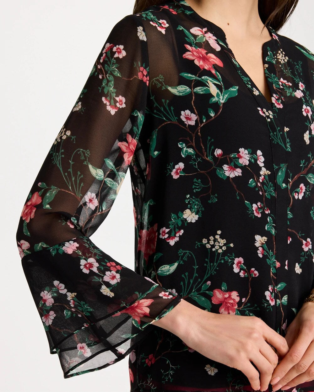 Chico's | Georgette Ruffled Cuff Blouse/ Black