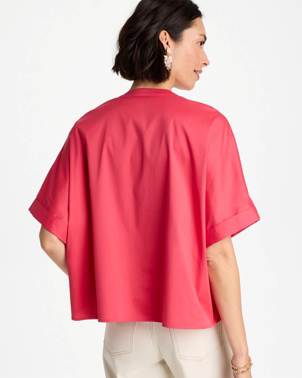Chico's | Poplin Popover Dolman Top/ Hot Honeysuckle