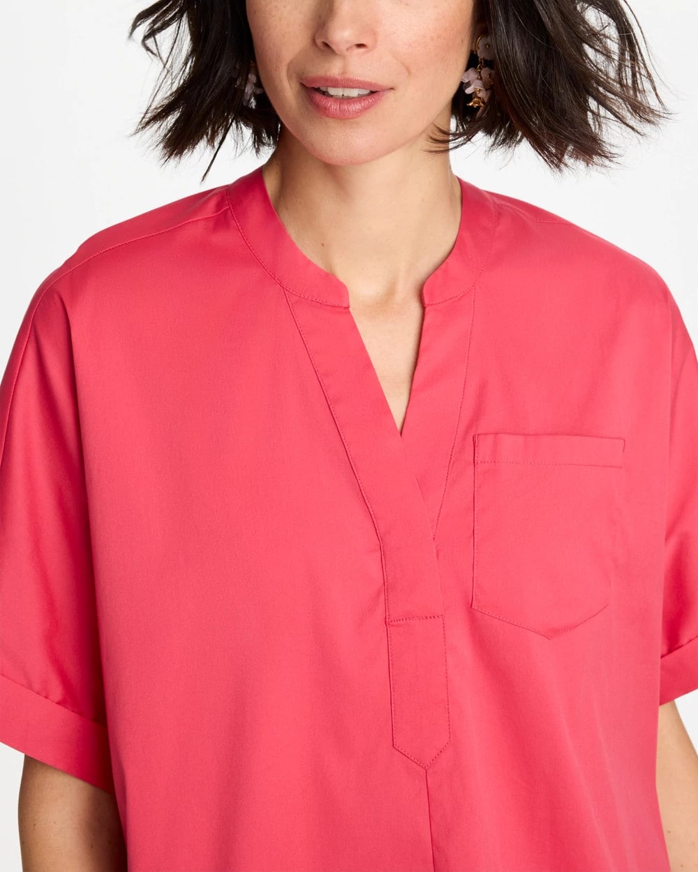 Chico's | Poplin Popover Dolman Top/ Hot Honeysuckle