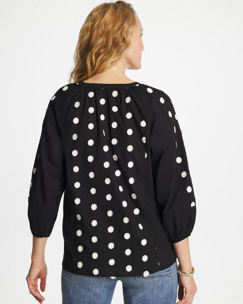 Chico's | Textured Polka Dot Blouse/ Black